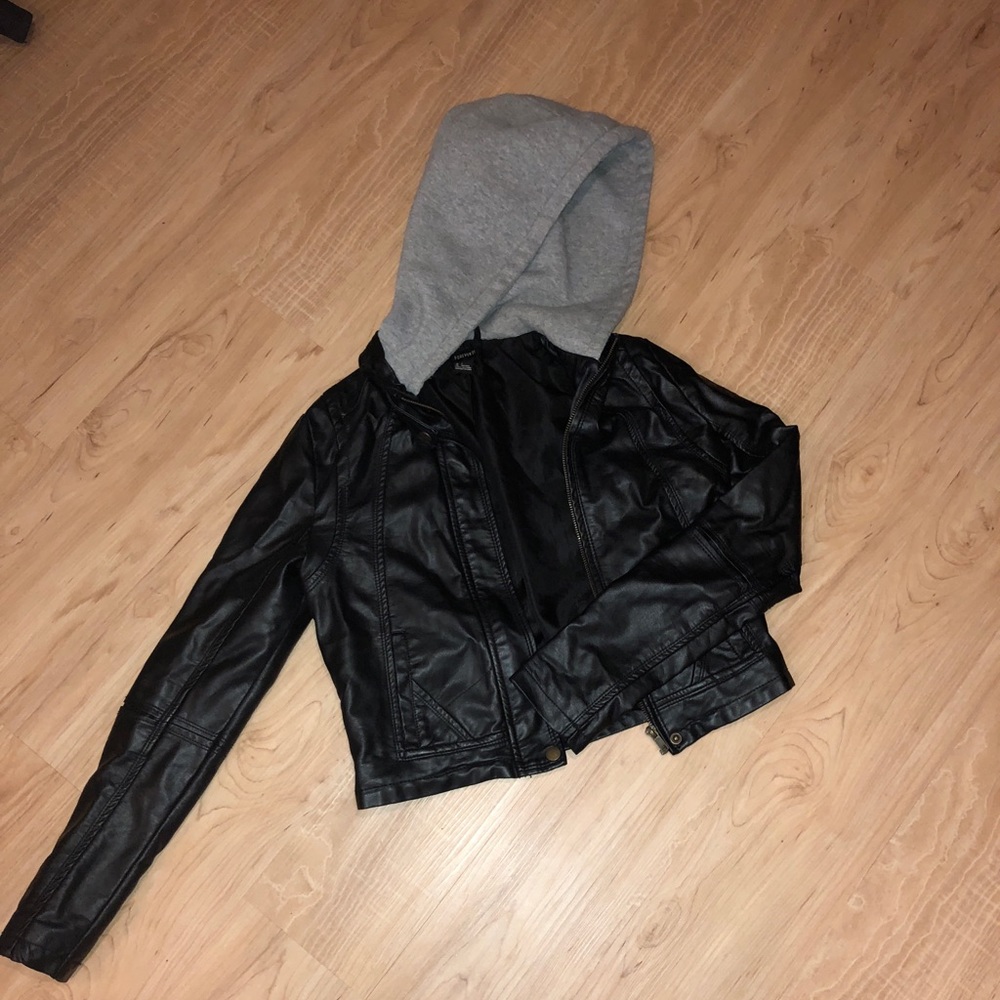 Faux leather with heather gray hood